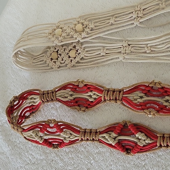 Vintage Boho 70's Macrame Belts. One With Beads And Tie Close, One Has A Buckle - Picture 15 of 16